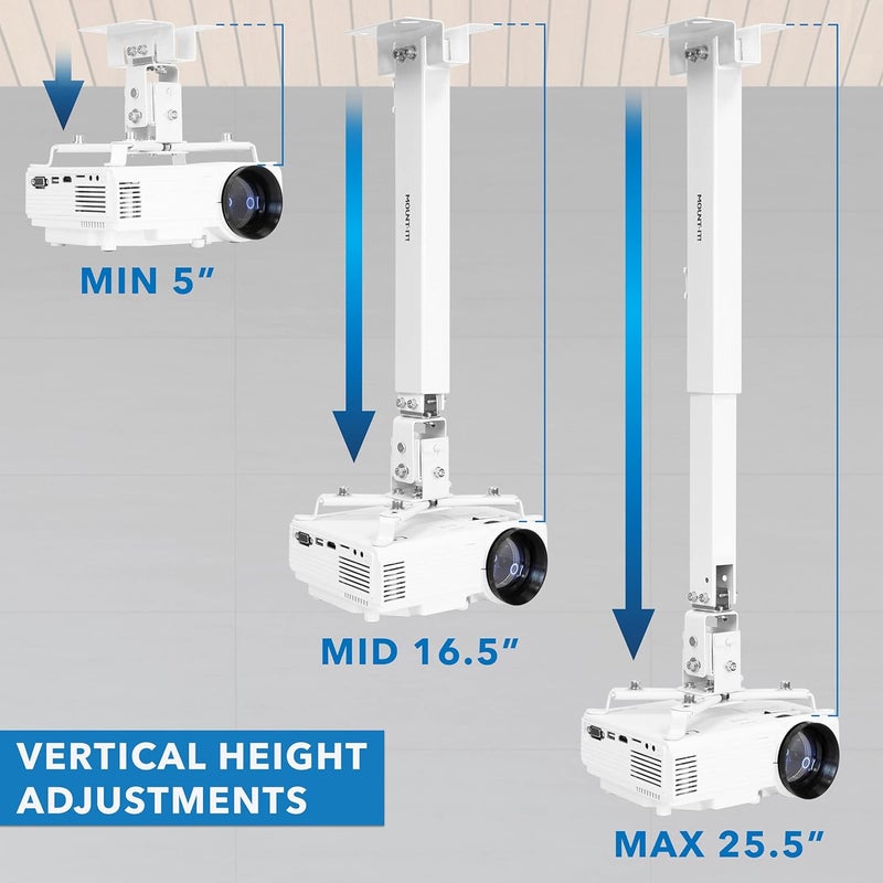 Mount-It! Wall or Ceiling Projector Mount with Universal LCD/DLP Mounting for Epson, Optoma, Benq, ViewSonic Projectors, 44lb Load Capacity, White - Image 2